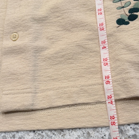 Men’s Beige Short-Sleeve Button-Down Camp Collar Shirt with Embroidery Large - Picture 4 of 6